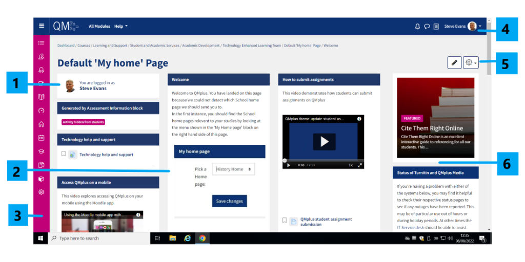 This image shows the default home page and highlights key features.